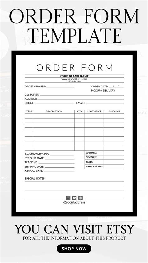Custom Order Form Templates Craft Fair Booth Display Purchase Order