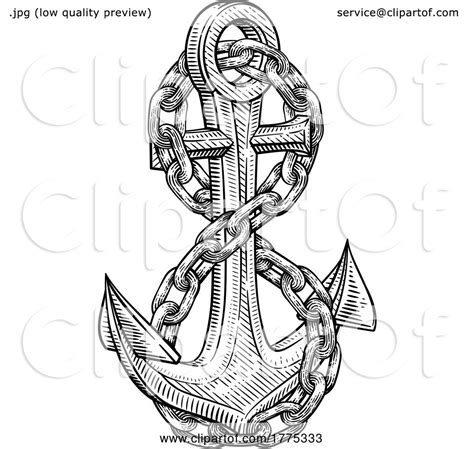 A Ship Anchor And Chain Nautical Woodcut Drawing By Atstockillustration