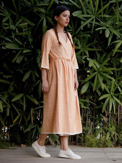 Buy Yellow Khadi Cotton Angrakha Dress Online At Theloom