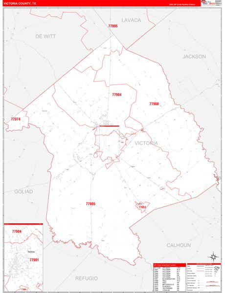 Victoria County Tx Zip Code Wall Map Red Line Style By Marketmaps