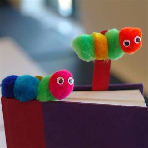 Pom Pom Caterpillar Bookmarks Bookworm Crafts Bookmark Craft Easy
