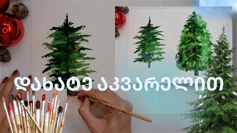 როგორ დავხატოთ ნაძვის ხე აკვარელით ხატვა How To Paint A Pine Tree