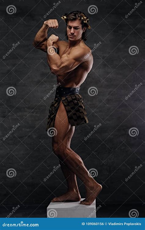 Athletic Sporty Male Posing On Podium Stock Photo Image Of Portrait