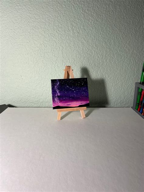 Pink Sunset Mini Painting Tiny Art With Easel Galaxy Etsy