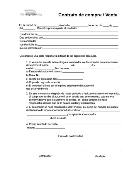 Contrato De Compra Venta Para Imprimir En PDF