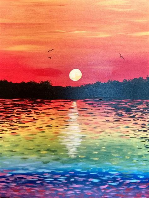 Sunset Landscape Drawing With Poster Colour Sunset Scenery Easy