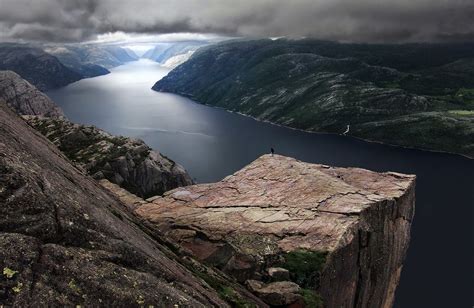Rock Clouds Fjord Norway Landscape Nature Preikestolen Mountains