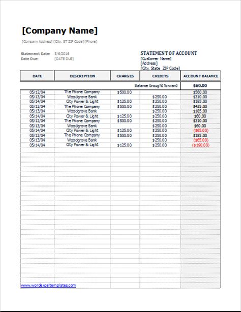 Statement Of Account Template Word And Excel Templates