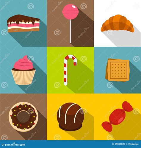 Candies Icon Set Flat Style Stock Vector Illustration Of Flat