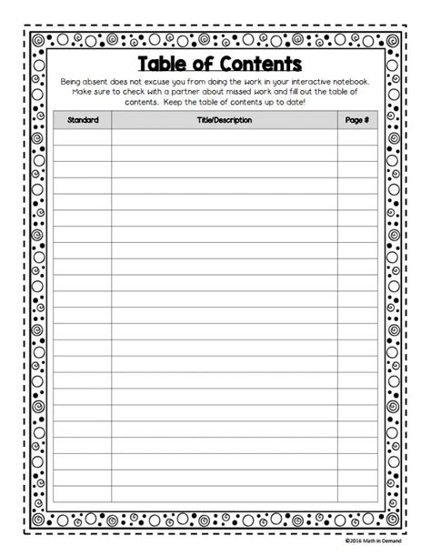 Table Of Contents Printable Template Printable Free Templates
