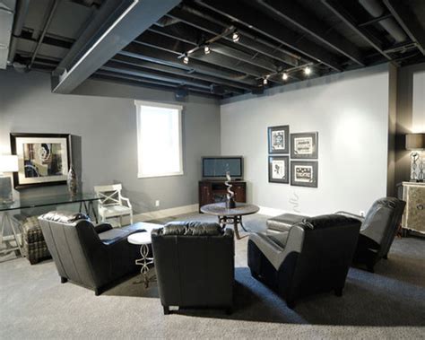 There is fire resistant drywall on the ceiling near the water heater and furnace that will remain. Open Basement Ceiling | Houzz