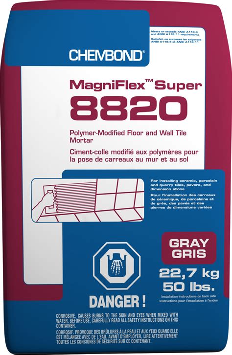 Chembond Magniflex Super 8820 Floor And Wall Tile Mortar Gray 50 Lb