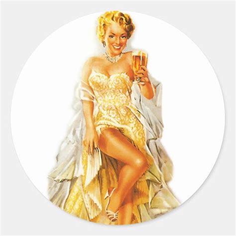 Retro Vintage Kitsch Pin Up Pinup Beer Love Girl Classic Round Sticker