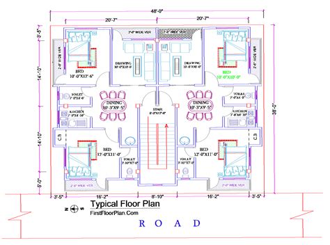 2d Floor Plan In Autocad With Dimensions 38 X 48 Dwg And Pdf File