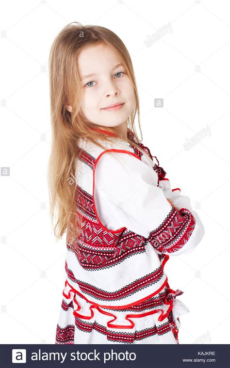 Portrait Of Joyful Young Ukrainian Girl In National Costume Isolated