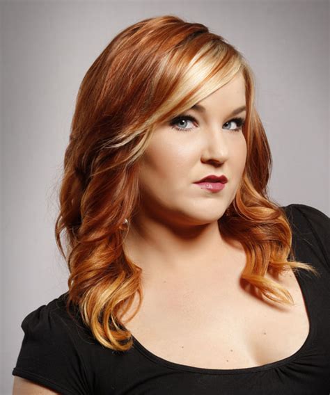 Long Wavy Formal Hairstyle With Side Swept Bangs Copper Red Hair