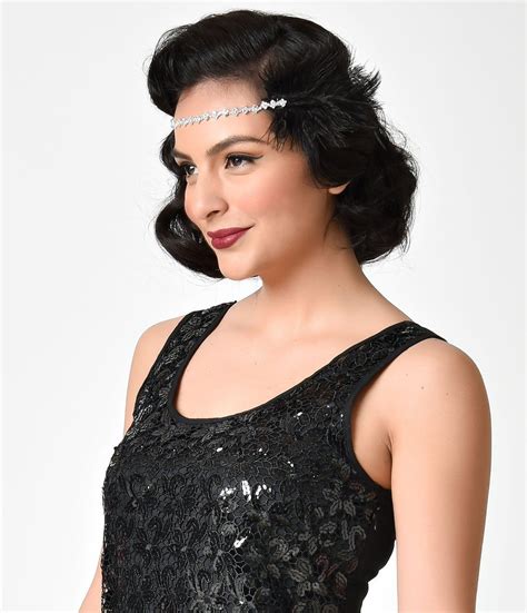 1920s Style Black Ostrich Feather And Silver Crystal Plumette Headband