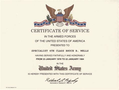 Military Veterans Certificate Of Service And Id Card