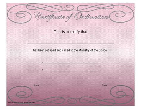 Ordination Certificate Template Pink Download Printable Pdf