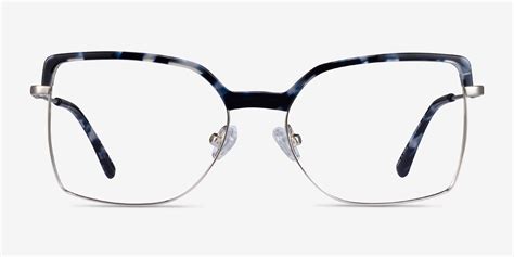 Further Geometric Blue Floral And Silver Full Rim Eyeglasses Eyebuydirect Canada
