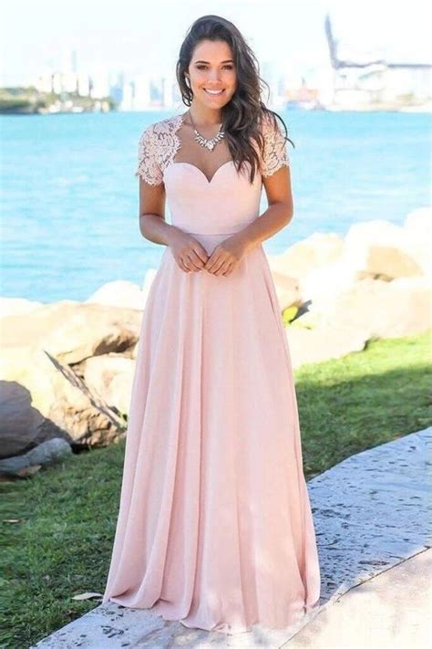 This item was introduced during a special event and is no longer available and will never be available again. Pink Maxi Bridesmaid Dresses Short Sleeve Beach Wedding ...