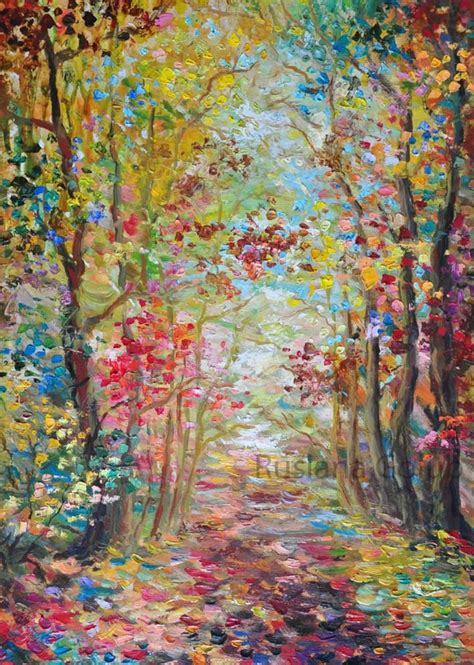 Art Print Autumn Park Impressionist Painting Birch Forest Fall Etsy