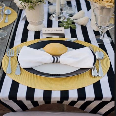 Plastic table runner for a festive table setting. black and white satin stripe table runner by magpie decor ...