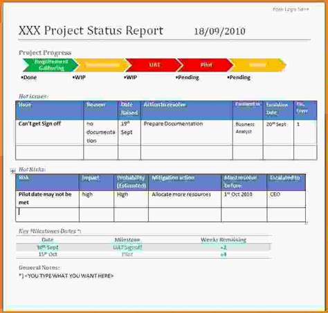 Project Status Report Sample Progress Report Template Project Status