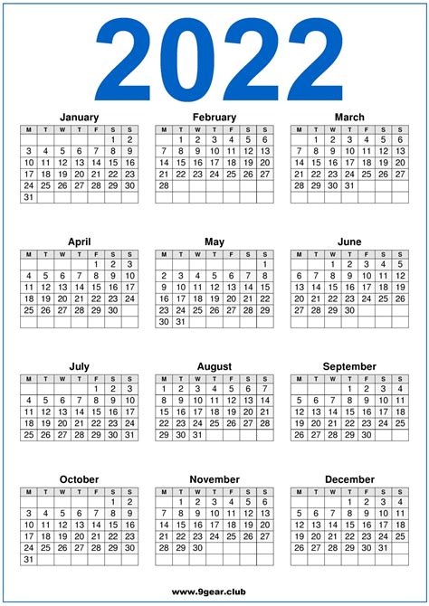 Uk 2022 Calendar Printable Black And White Printable Calendars