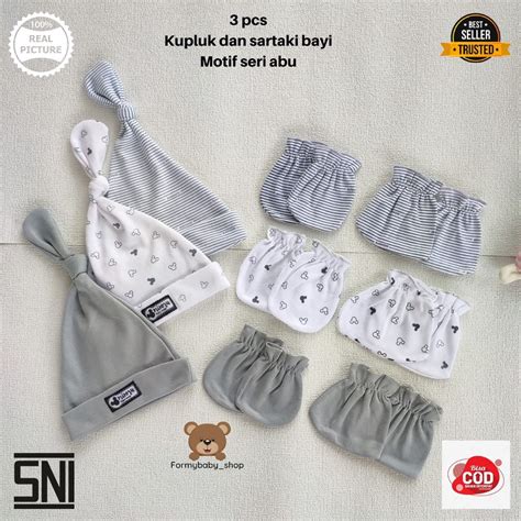 Jual Paket Kupluk Dan Sarung Tangan Kaki Bayi Baru Lahir Seri Abu