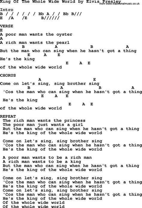King Of The Whole Wide World By Elvis Presley Lyrics And Chords