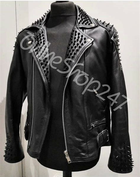 New Mens Full Black Heavy Metal Spiked Studded Motorcycle Biker Leather