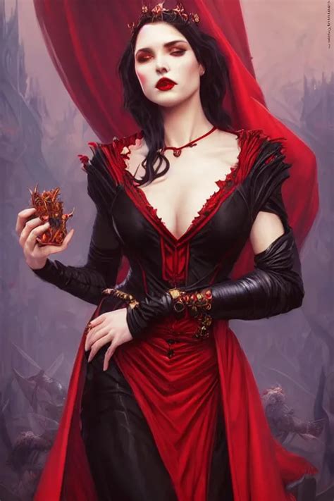 Beautiful Vampire Female Princess Black And Red Silk Stable Diffusion