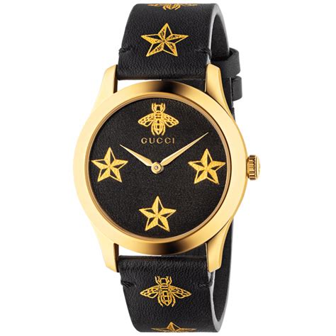 Gucci G Timeless 38mm Star And Bee Motif Dial And Strap Watch Leather