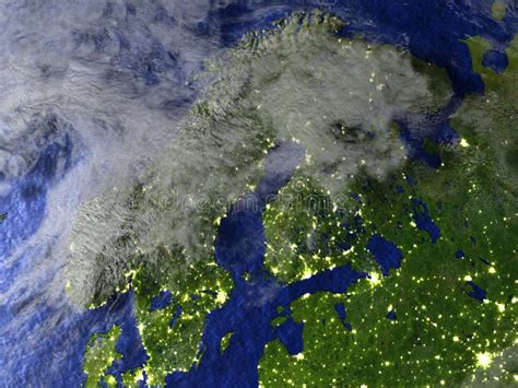 Scandinavian Peninsula On Earth Visible Ocean Floor Stock
