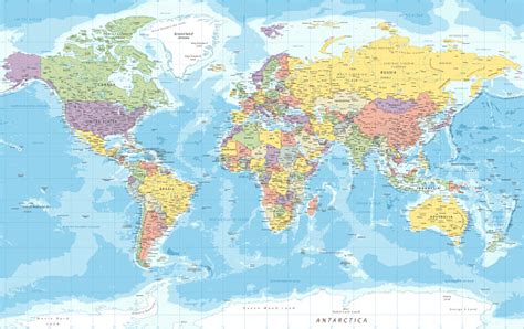 World Map Political Vector Detailed Illustration Stock
