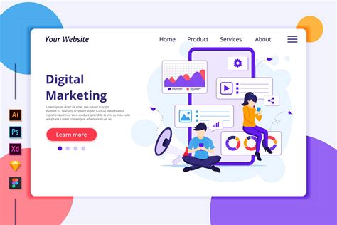 Landing Page Template Of Digital Marketing Illustration 576764