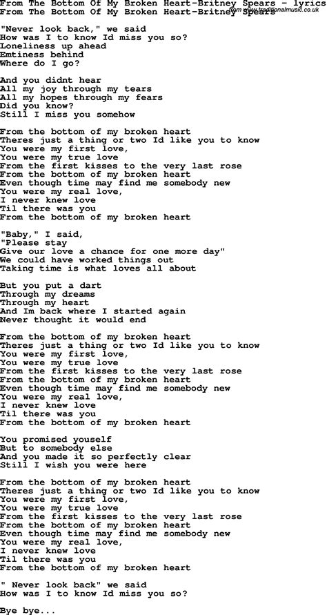 Love Song Lyrics Forfrom The Bottom Of My Broken Heart Britney Spears