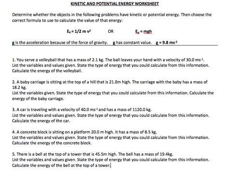 Kinetic and potential energy problems 1. 9 Energy Review Wk1 - Mrs Morritt Science
