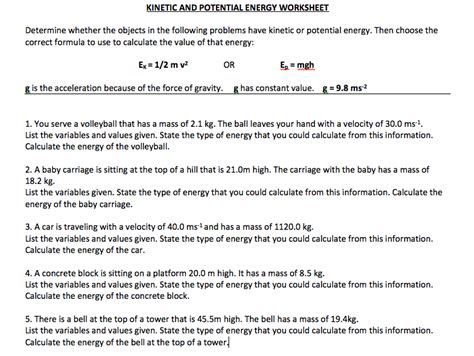 Kinetic and potential energy problems 1. 9 Energy Review Wk1 - Mrs Morritt Science