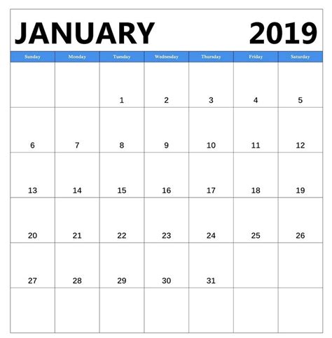 January 2019 Free Download Calendar Pdf Excel Wordjanuary 2019