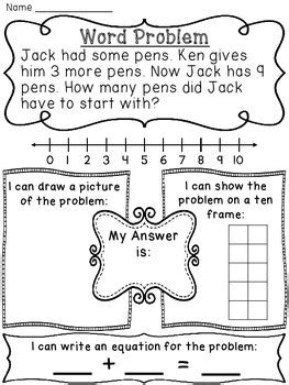 Grade 1 math word problem worksheets on counting money. Start Unknown Addition Word Problems by Miss Giraffe | TpT