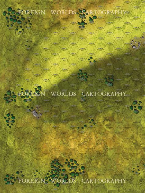 Rolling Grasslands Battletech Compatible Hexagonal Wargame Map 36x48