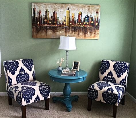It's particularly suited to a bedroom, where it can be all at once calming and invigorating, refreshing and comforting. Teal, navy and green decor. 5 dollar table from a yard sale, sanded- cleaned- and painted teal ...
