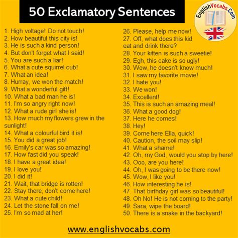 50 Exclamatory Sentences Examples English Vocabs