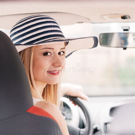Pretty Woman Driving Her Car Stock Image Image Of Cheerful Travel