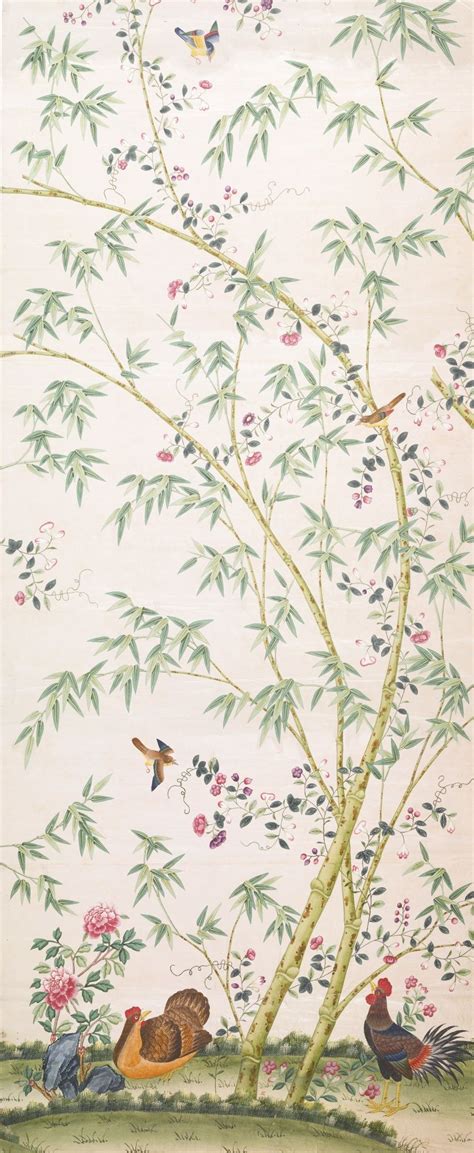 A Set Of Four Chinese Export Hand Painted Wallpaper Panels Circa 1765