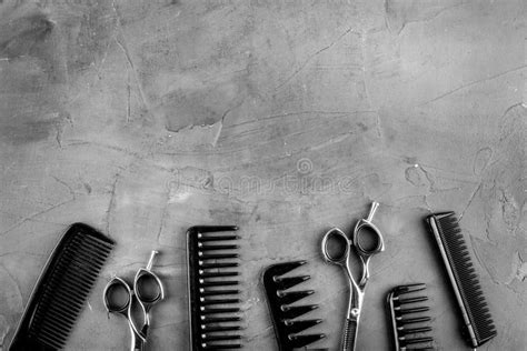 Combs Hairbrush Scissors Hairdresser Eqiupment On White Table Top