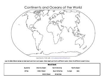 Label Continents And Oceans Printable