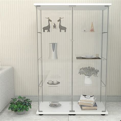 Buy Modern 4 Tier Shelf Glass Display Cabinet In Clear With 2 Door Curio Cabinet Collection
